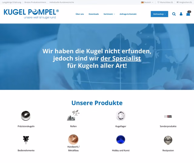 Websiteansicht von KUGEL POMPEL
