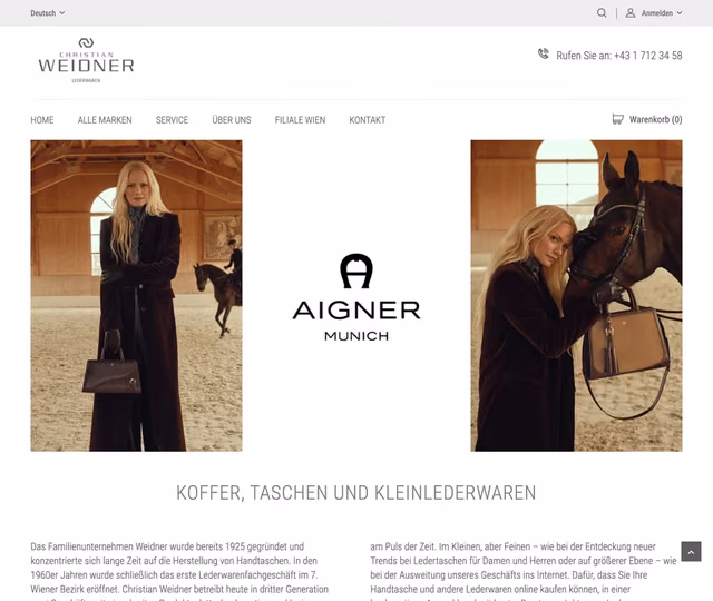 Websiteansicht von Lederwaren Weidner